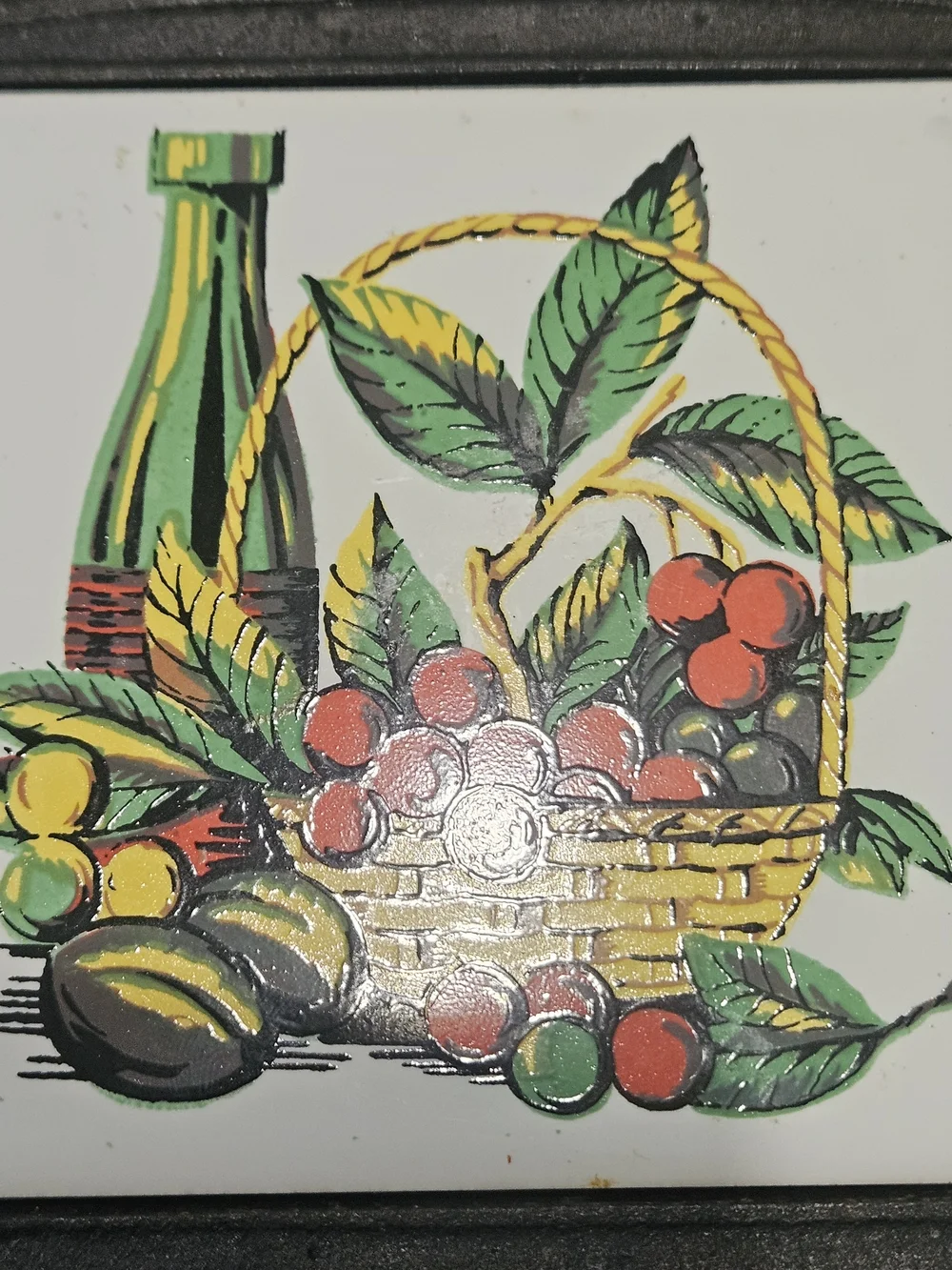 Decorative Cast Iron Trivet Pair with Fruit Tile Inlays - Yellow, Green, Red